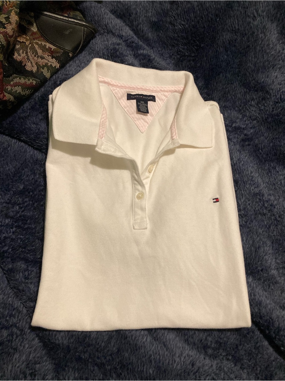 Tommy Hilfiger White Polo Top with Subtle Pink Trim